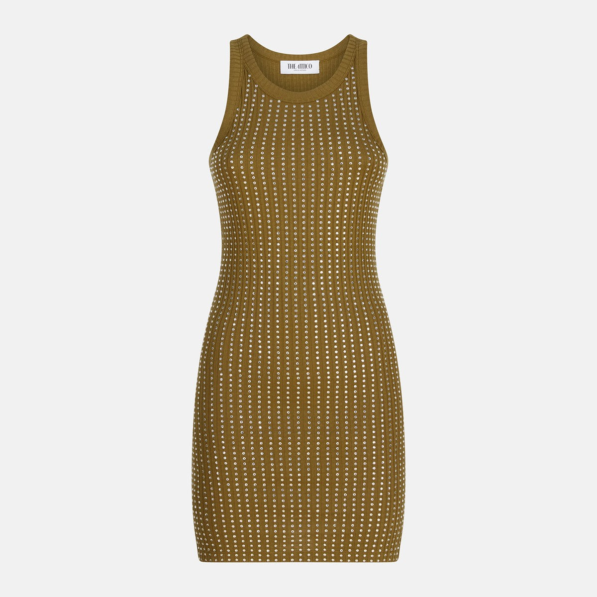 Military Green Rhinestone Mini Dress — The Attico