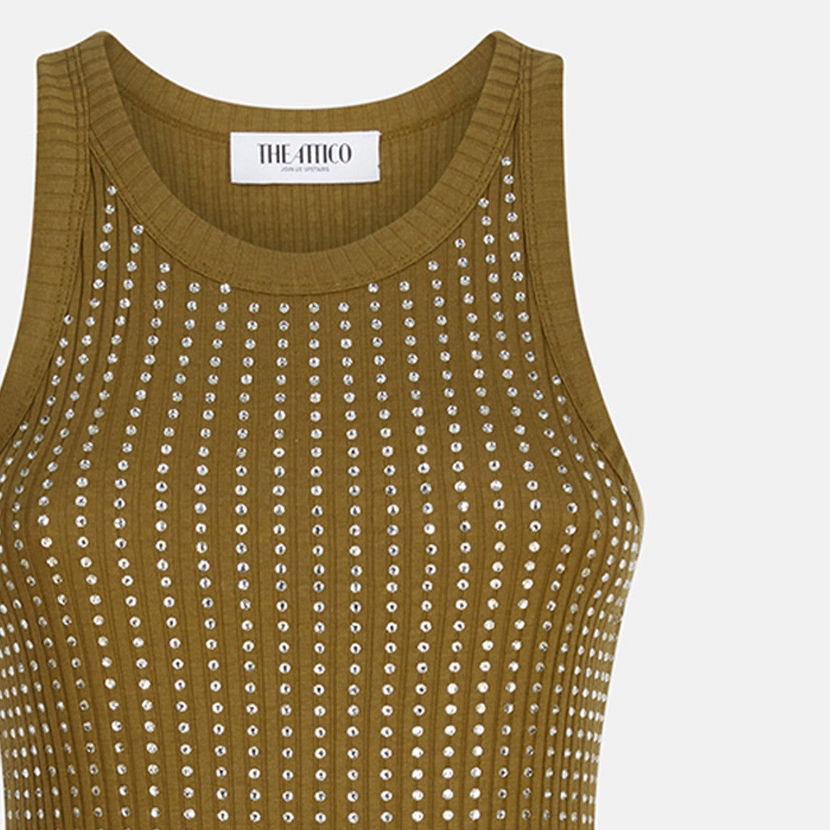 Military Green Rhinestone Mini Dress — The Attico