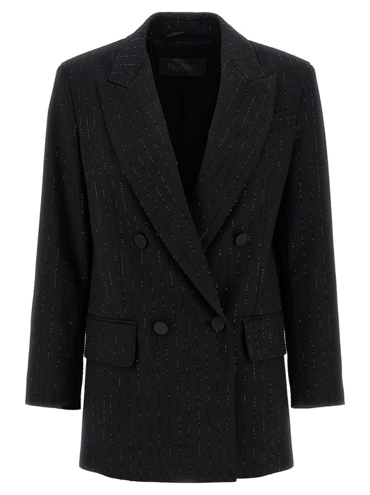 Max Mara Appia Blazer Jacket — Black Wool Sequins