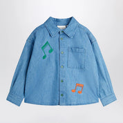 Mini Rodini Light blue denim shirt with musical notes
