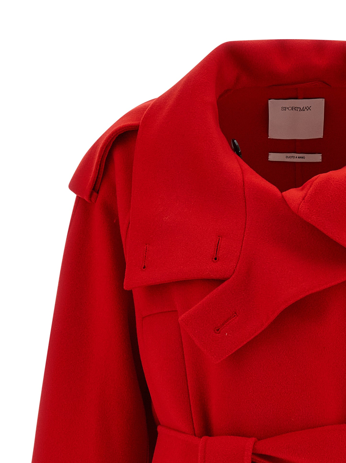 Sportmax Bouquet1234 Trench Coat — Red Wool Coat
