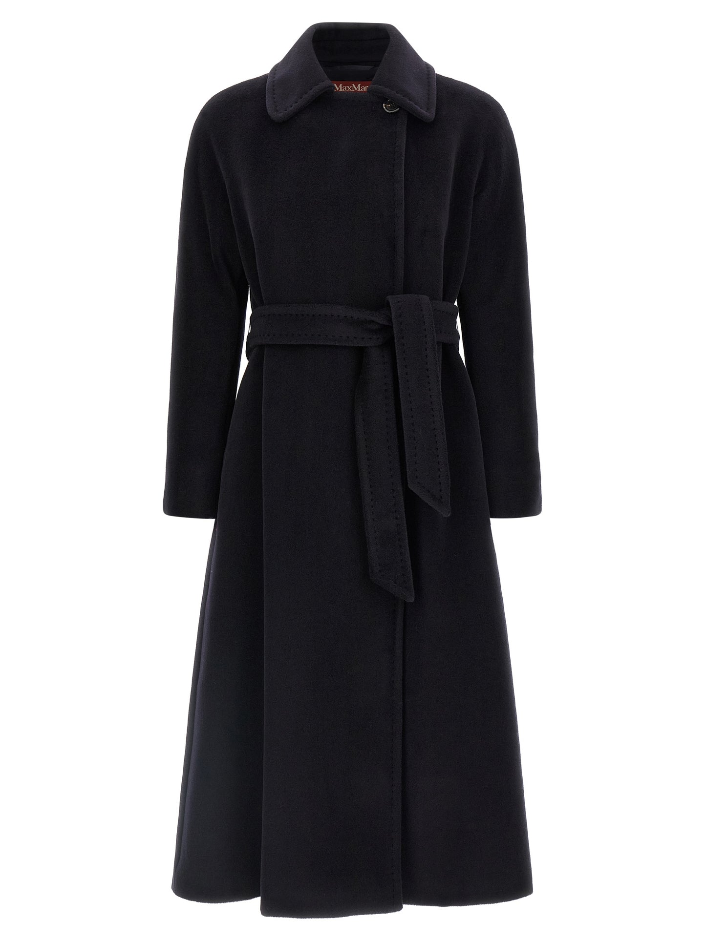 Max Mara Studio Tenzone Coat — Blue Wool Wrap Coat
