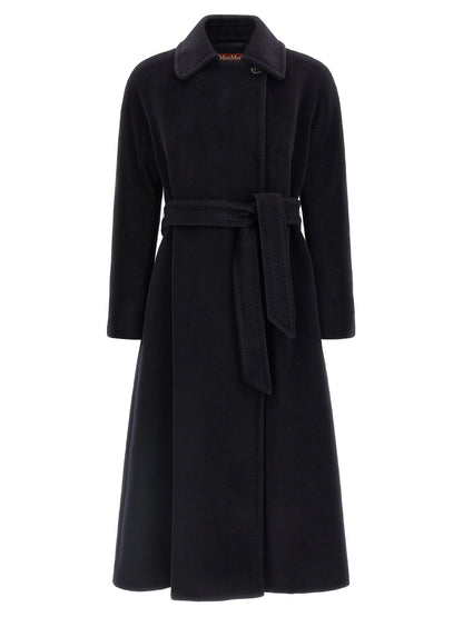 Max Mara Studio Tenzone Coat — Blue Wool Wrap Coat