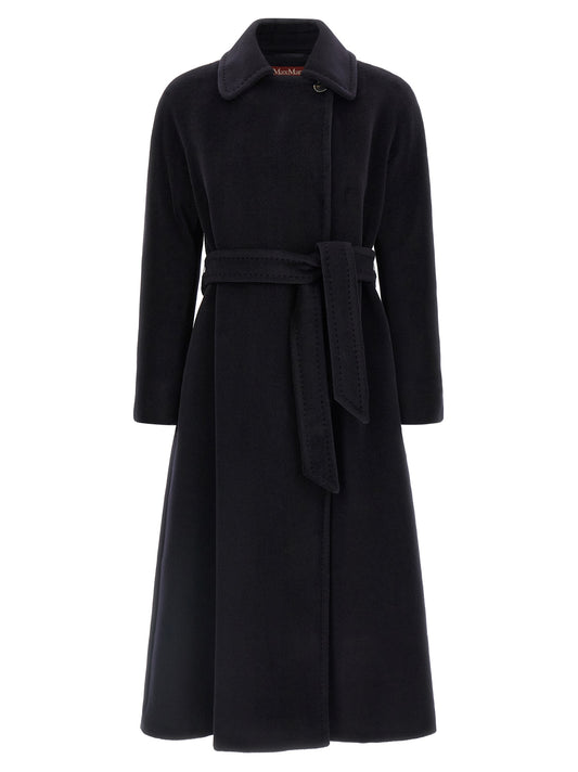 Max Mara Studio Tenzone Coat — Blue Wool Wrap Coat