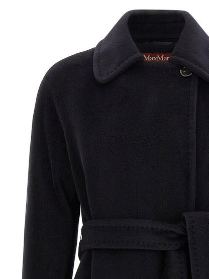 Max Mara Studio Tenzone Coat — Blue Wool Wrap Coat