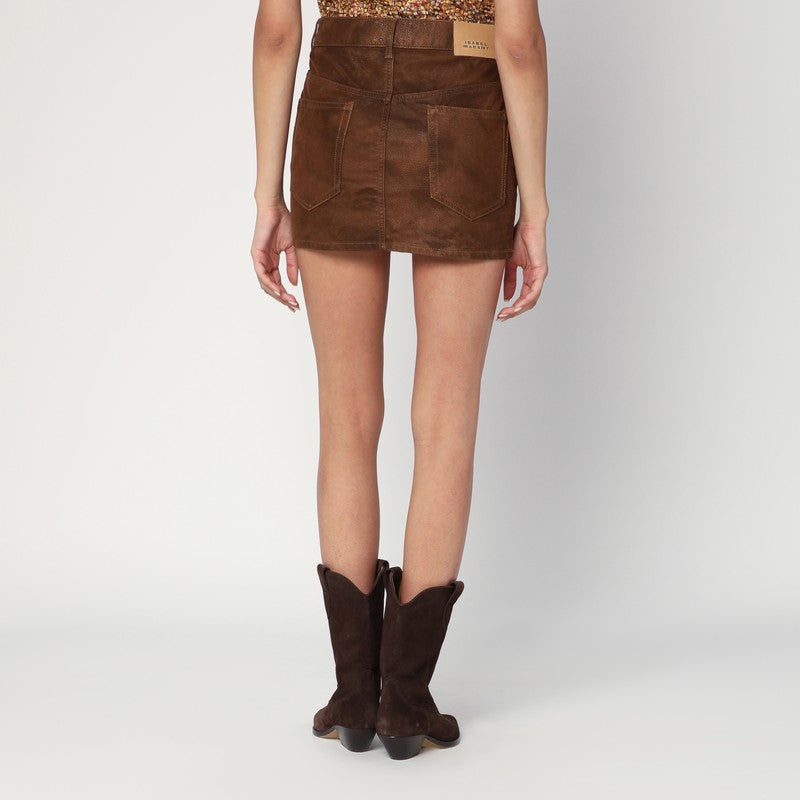 ISABEL MARANT Étoile Kimmy mini skirt in brown faux leather