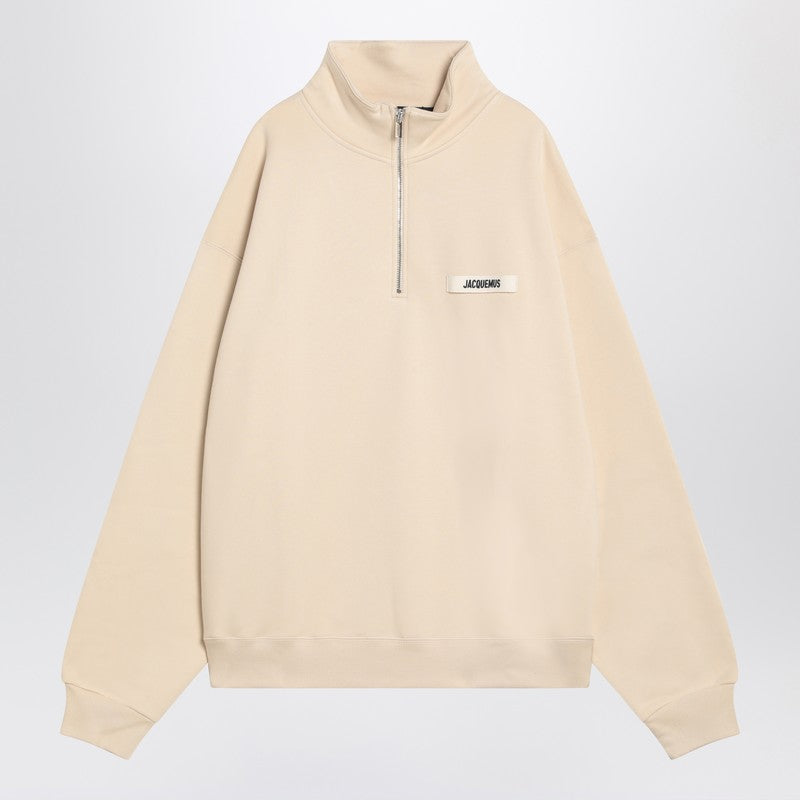 JACQUEMUS Beige cotton zip-up sweatshirt