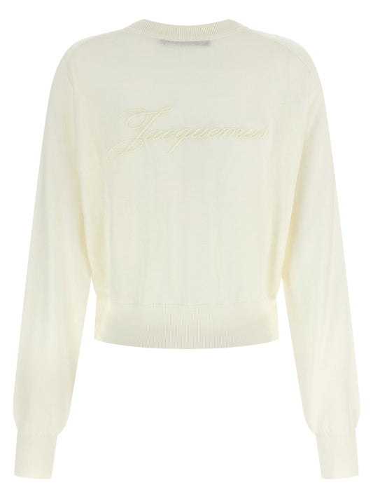 Jacquemus Le Sweater Brodé Knitwear — White Sweater