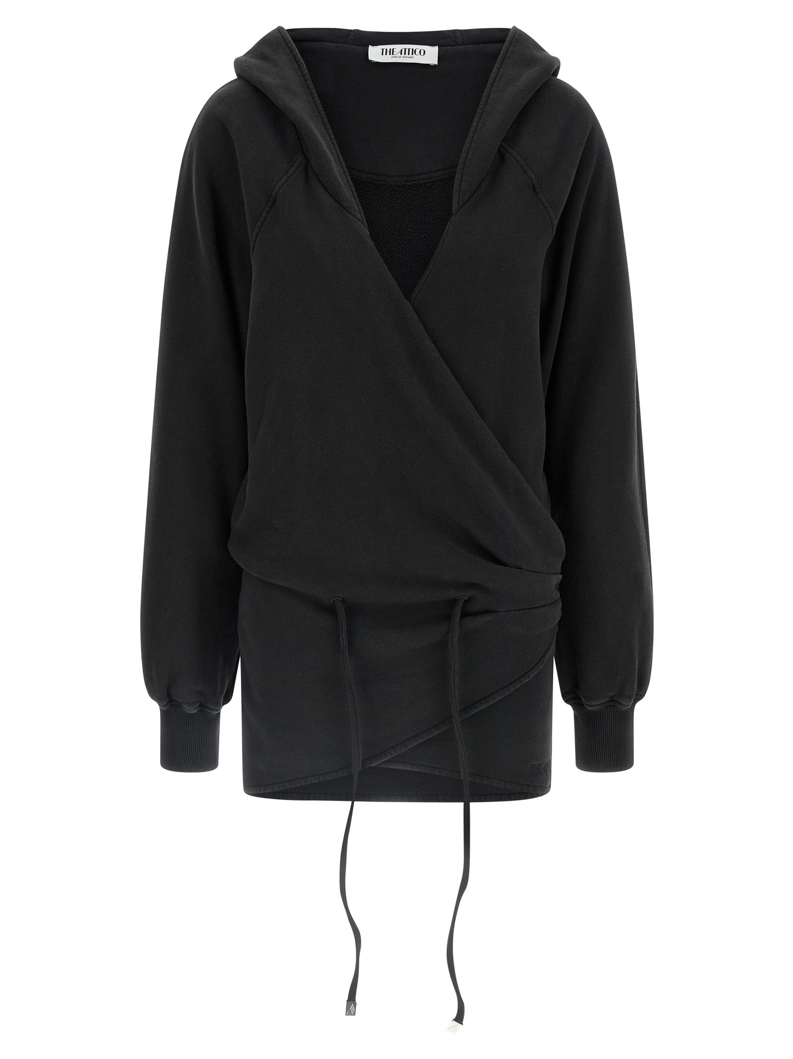 The Attico Hooded Dress — Black Fleece Mini Dress