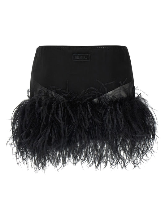 The Attico Feather Skirt — Black Mini Skirt