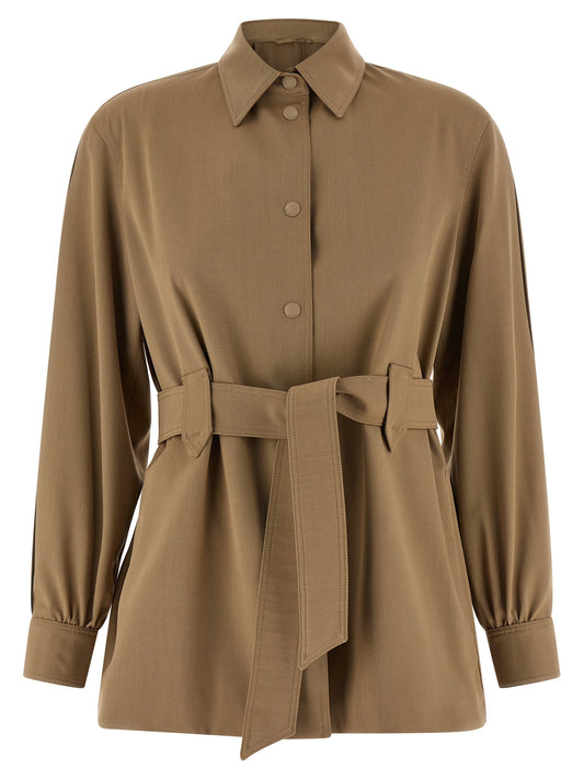 Max Mara Mxmagenzia Shirt — Virgin Wool Beige Shirt