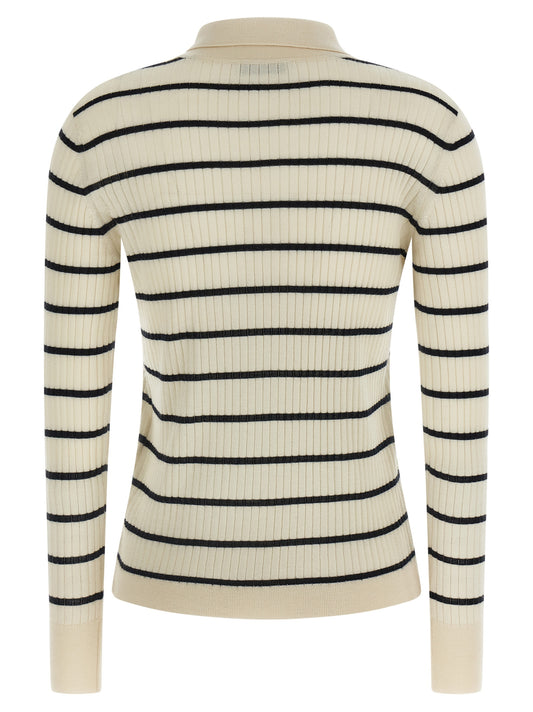 Max Mara Polo Shirt — Striped Cashmere Silk (Blue)