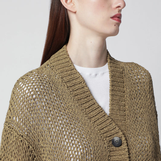 Roberto Collina Military green cotton-blend knit cardigan