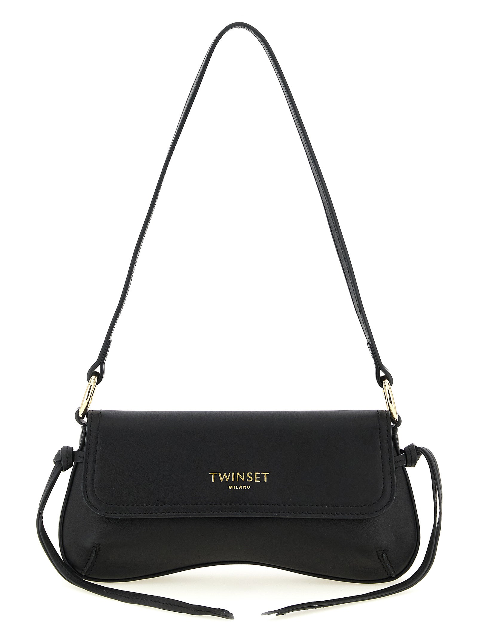 Twin Set Leather Shoulder Bag — Black, W25×H13cm