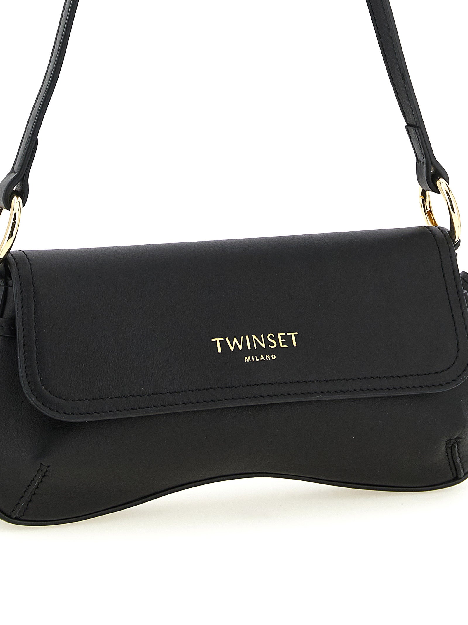 Twin Set Leather Shoulder Bag — Black, W25×H13cm