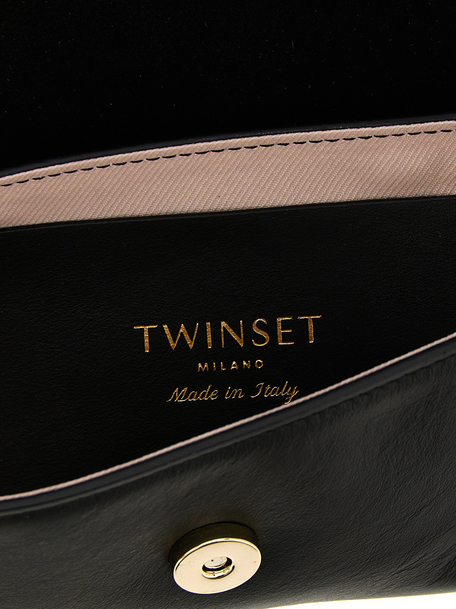 Twin Set Leather Shoulder Bag — Black, W25×H13cm