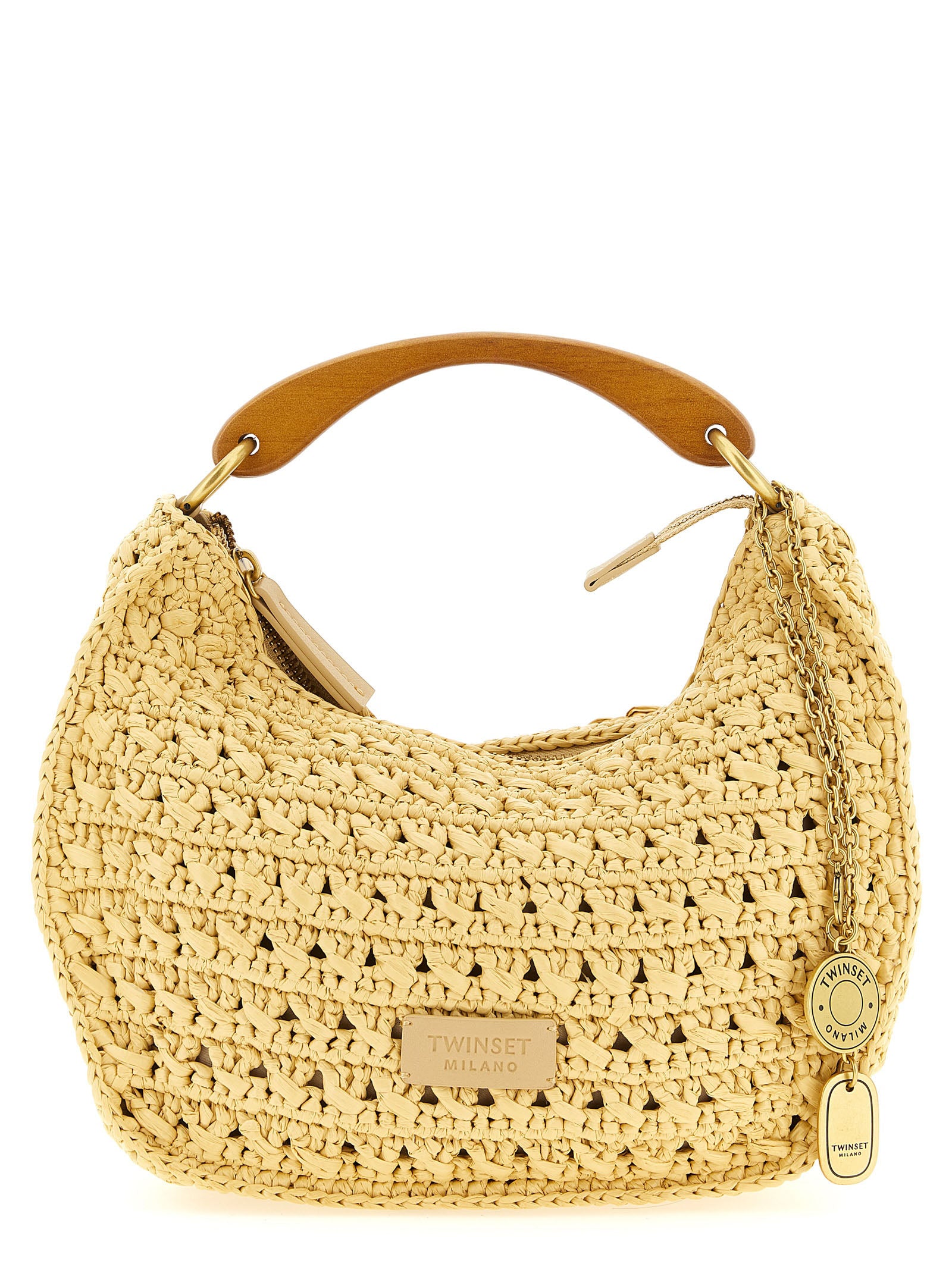 Twin Set Croissant Handbag — Handwoven Raffia Shoulder Bag