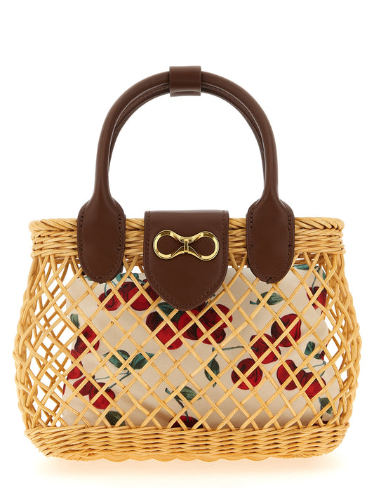 Twin Set Wicker Basket Shoulder Strap — Beige Handbag