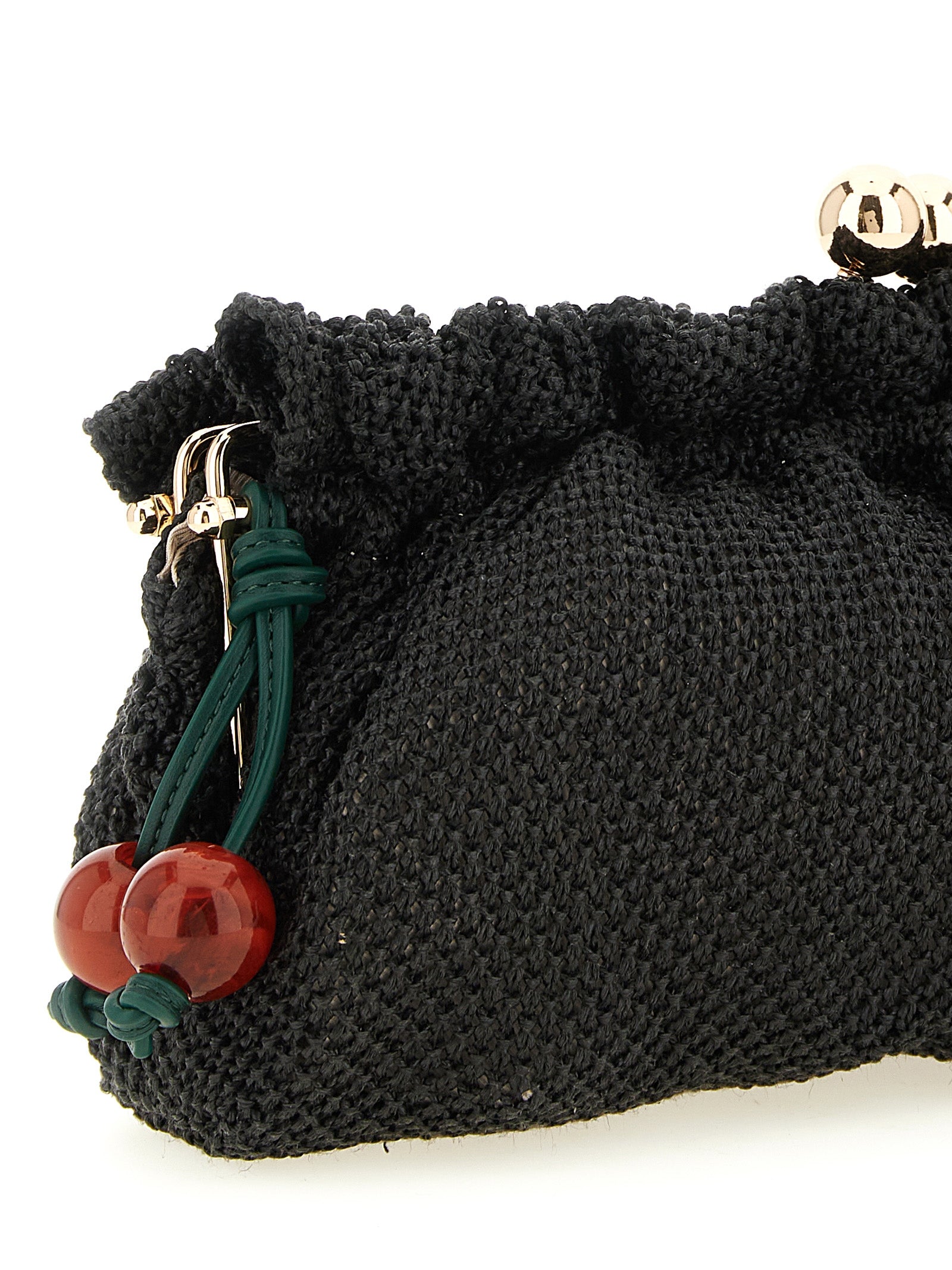 Twin Set Braided Raffia Clutch — Black Handbag