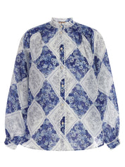 Twin Set Ramie Shirt — Floral Mandarin Collar (Women)