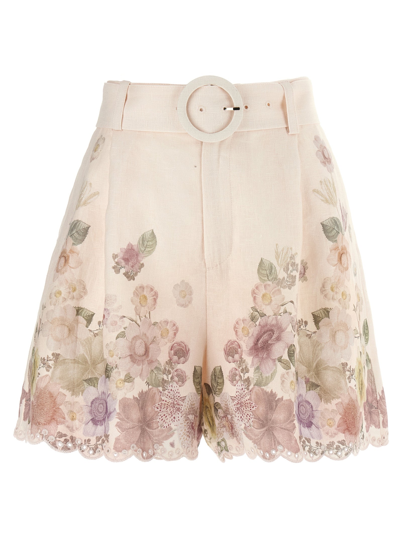 Twin Set Linen Shorts — Pink Floral Short Trousers