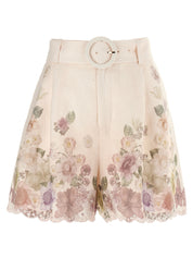 Twin Set Linen Shorts — Pink Floral Short Trousers