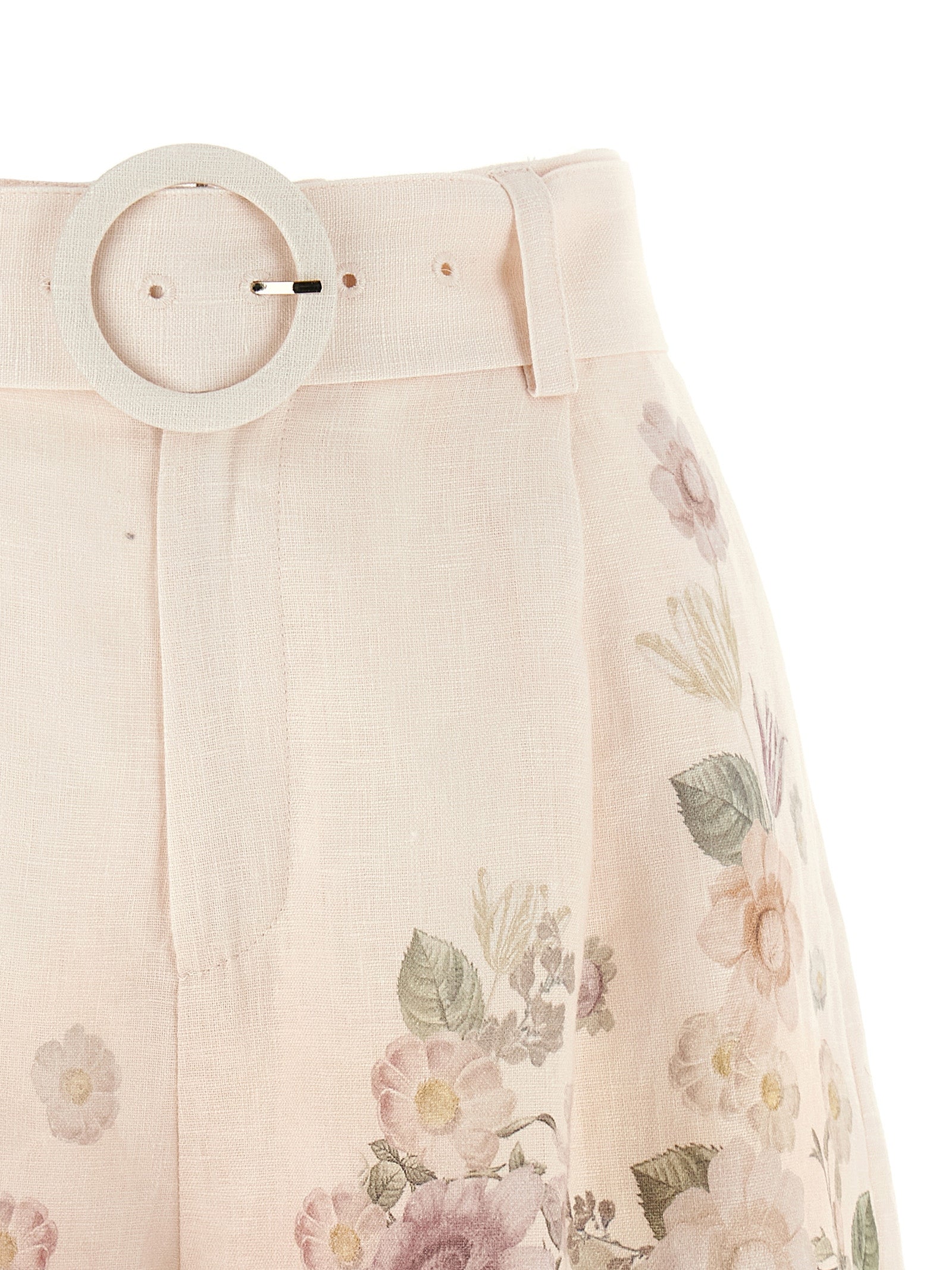 Twin Set Linen Shorts — Pink Floral Short Trousers