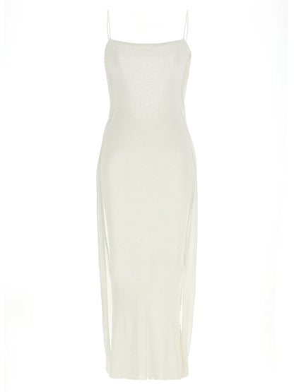 Jacquemus La Robe Maille Plumetis Dress — White Midi