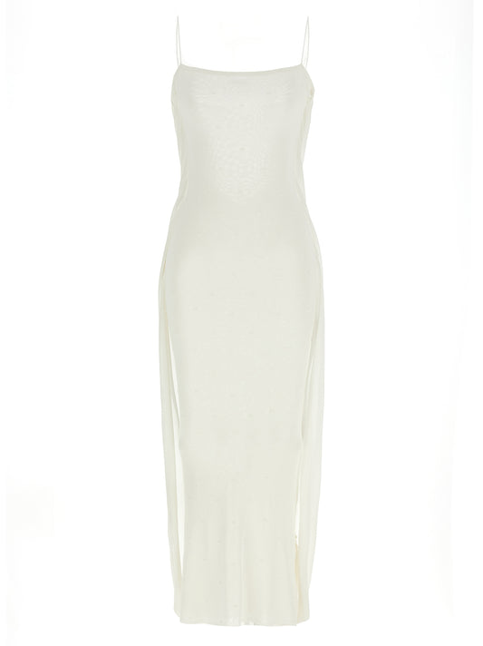 Jacquemus La Robe Maille Plumetis Dress — White Midi