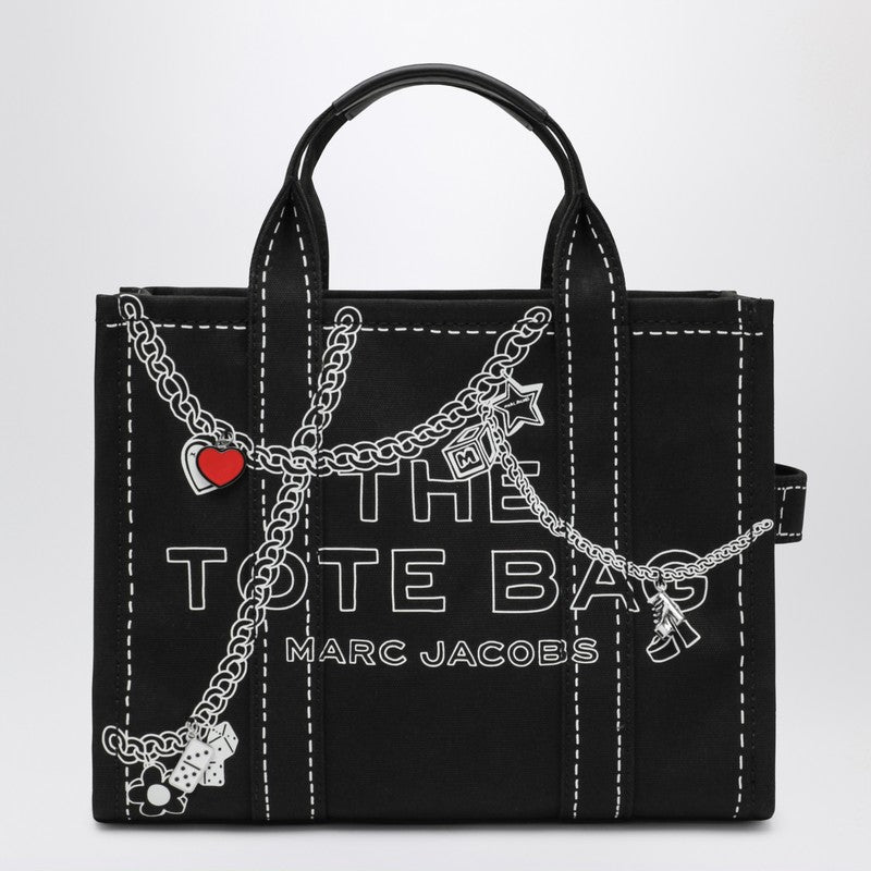 Marc Jacobs The Small Tote Bag in black canvas with chain print