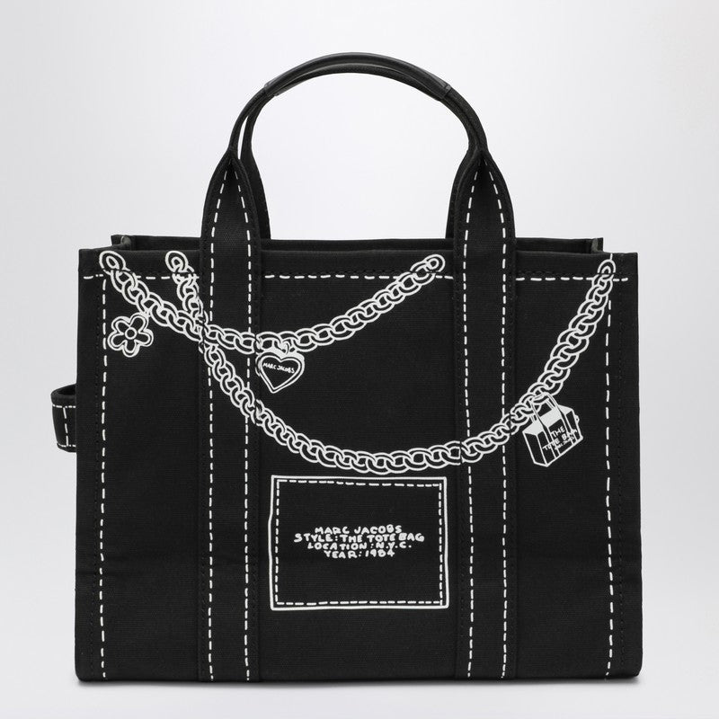 Marc Jacobs The Small Tote Bag in black canvas with chain print