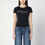 Camiseta negra Marc Jacobs con logo y microcristales