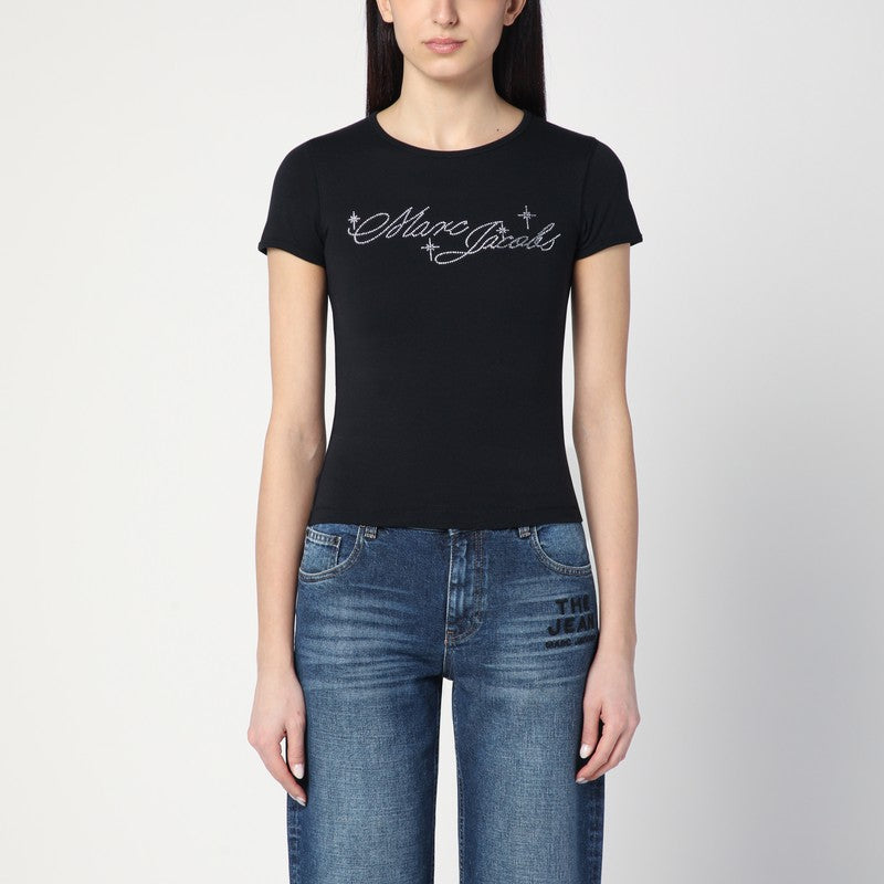 Camiseta negra Marc Jacobs con logo y microcristales