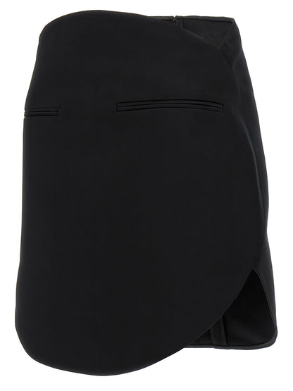 Courreges Circle Satin Skirt — Mini Black Skirt