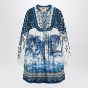 Linen-Blend Palm-Print Mini Dress