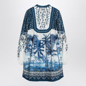 Linen-Blend Palm-Print Mini Dress