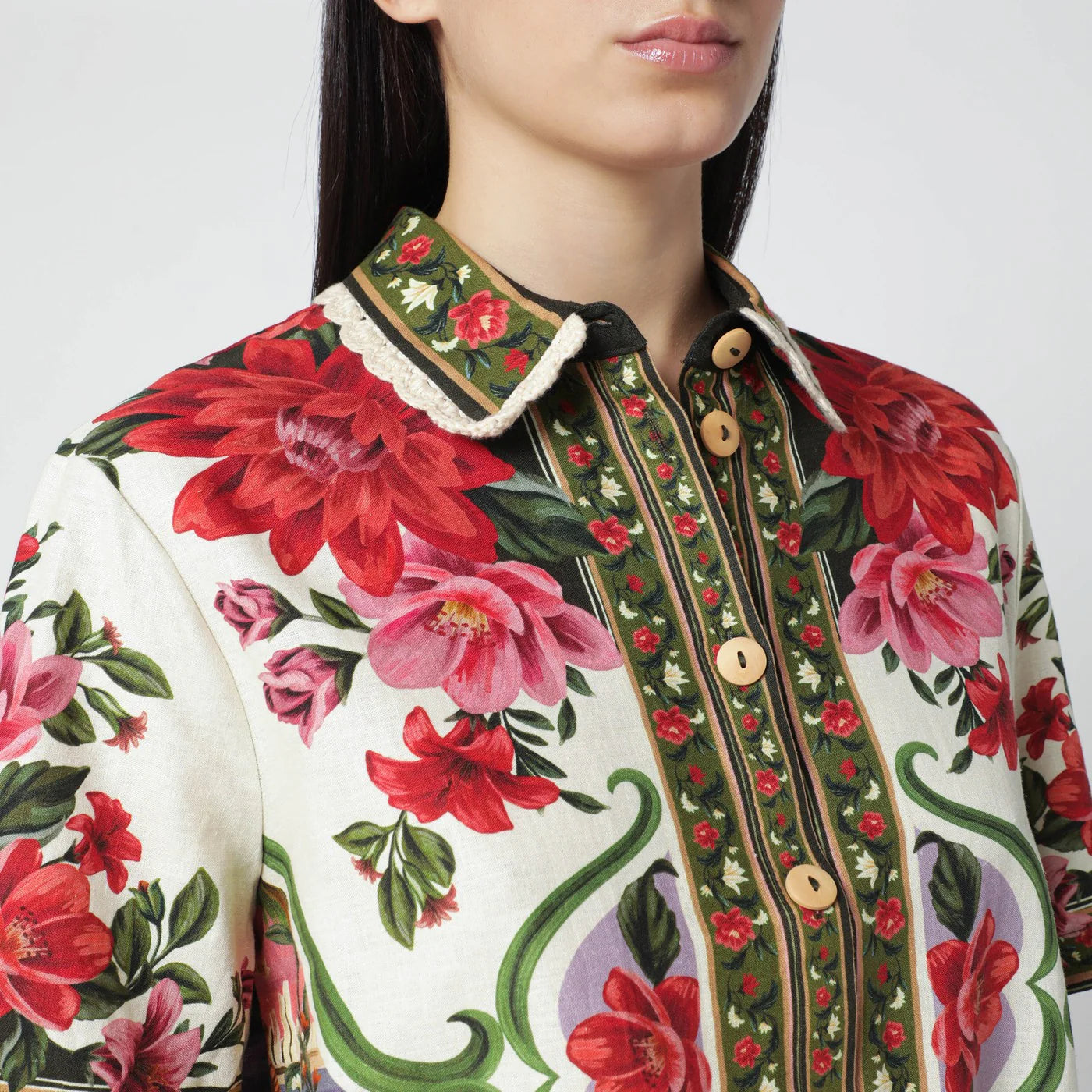 FARM Rio Linen-blend shirt with floral print