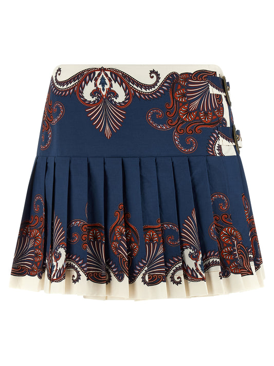 Farm Rio Blue Arabesque Skirt — Pleated Mini (Women)