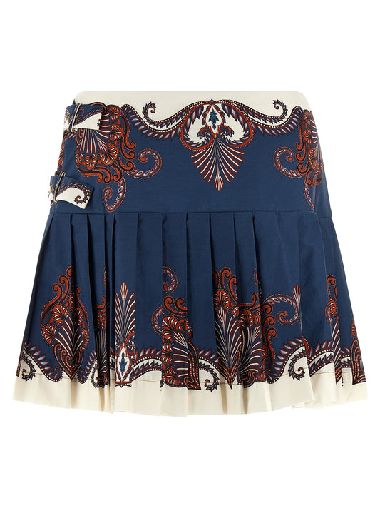 Farm Rio Blue Arabesque Skirt — Pleated Mini (Women)