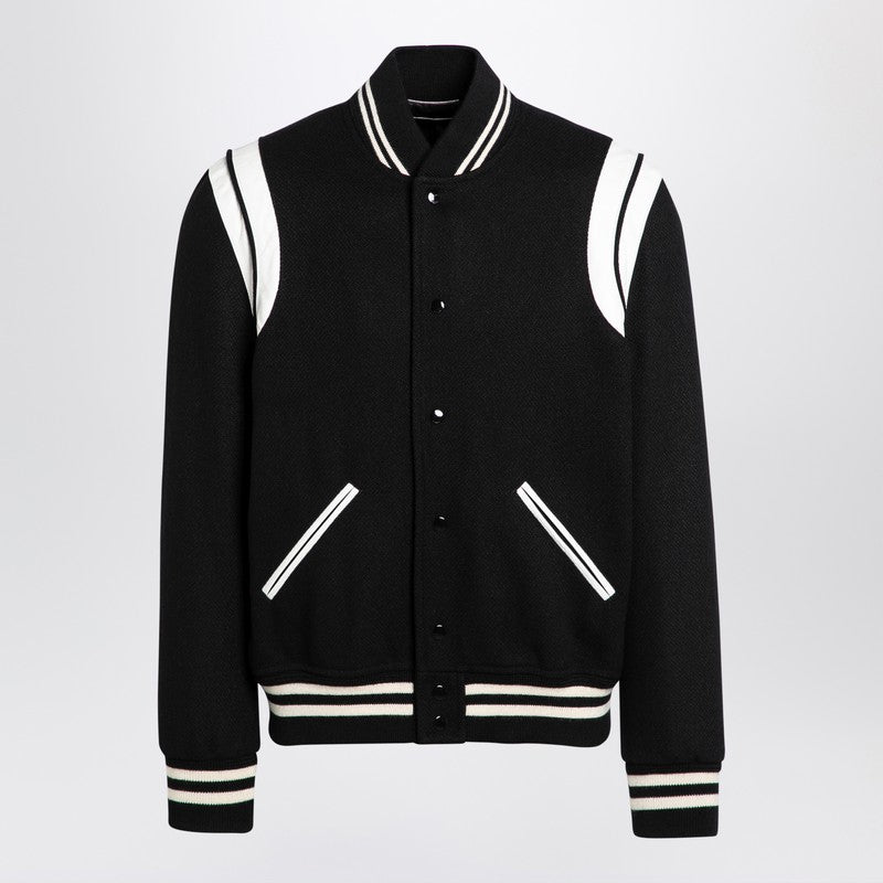 Saint Laurent Black/white wool bomber jacket
