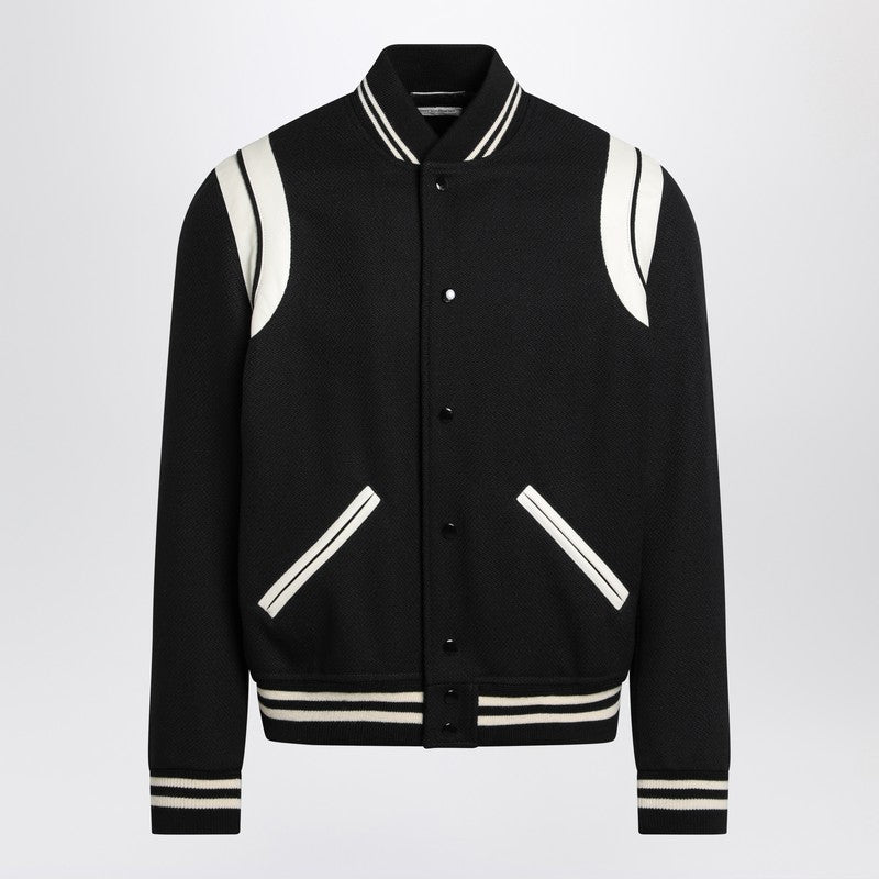 Saint Laurent Black/white wool bomber jacket