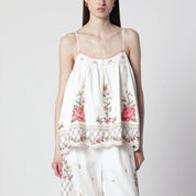 FARM Rio Linen-blend top with floral embroidery