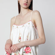 FARM Rio Linen-blend top with floral embroidery