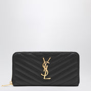 Saint Laurent Black Cassandre zip-around wallet in grain de poudre leather