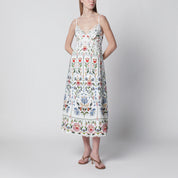 FARM Rio White midi dress in linen with garden motif