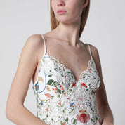 FARM Rio White midi dress in linen with garden motif