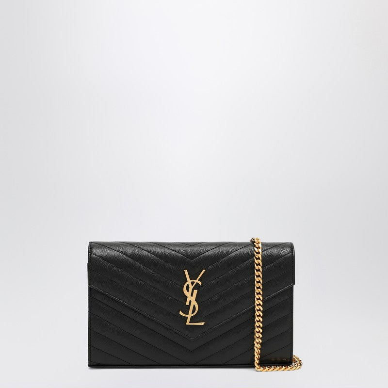 Saint Laurent Black Cassandre chain clutch bag