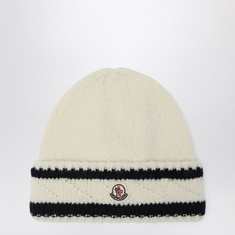 Moncler white and blue wool hat — refined warmth