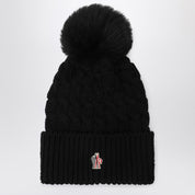 Moncler Grenoble Black wool hat with pom pom