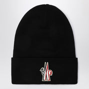 Gorro de lana negro Moncler Grenoble con logotipo bordado
